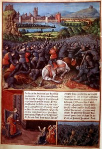 Fr 5594, f.37v Escena de batalla, de Passages faits Outremer escrito por Sebastian Marmoret, c.1490 de French School
